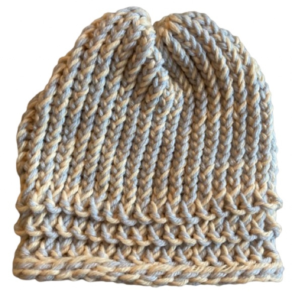 HANDMADE cozy cream knit beanie hat for adults